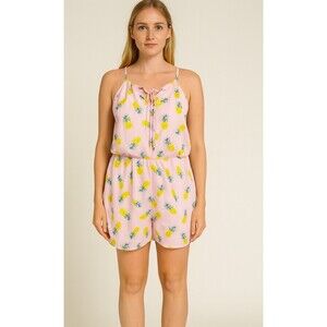Lily Rose SZ SM pale pink romper with pineapples graphics with pockets